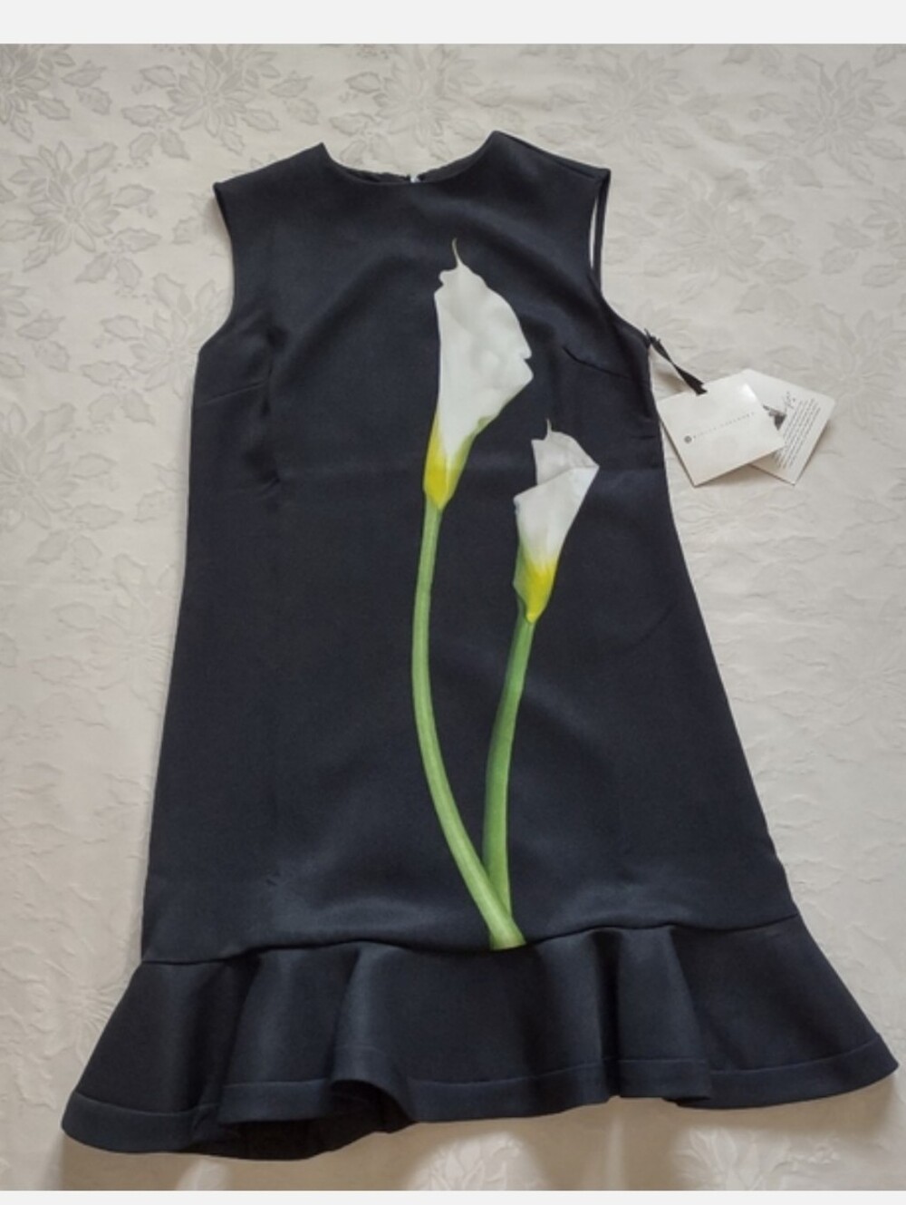 Victoria Beckham black floral Calla flounce hem sleeveless dress